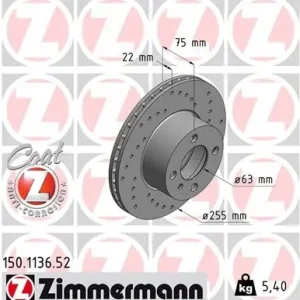 Tarcza hamulcowa ZIMMERMANN 150.1136.52 Ostatnie sztuki